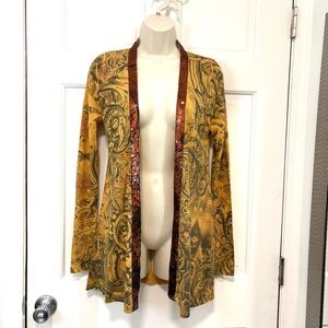 Daytrip Cardigan Sweater Womens‎ Sz S Yellow Boho Paisley Sequin Studded Western